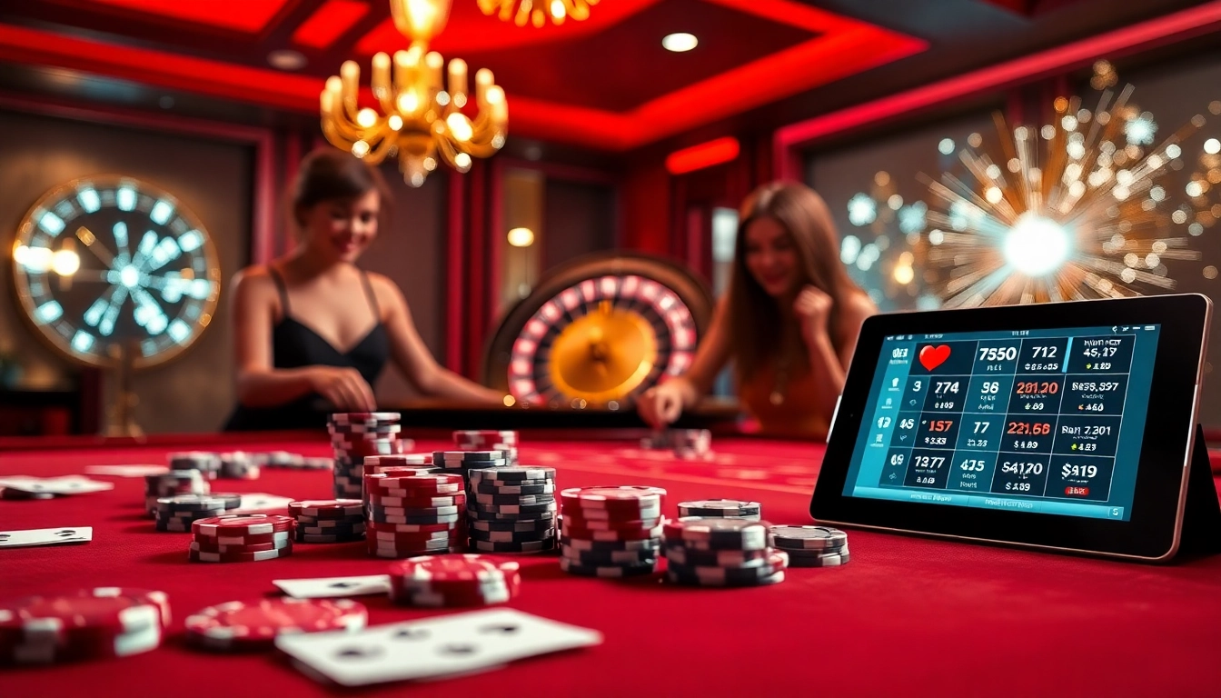 Experience thrilling gameplay at MB66 with poker chips and a roulette wheel in a luxurious casino.