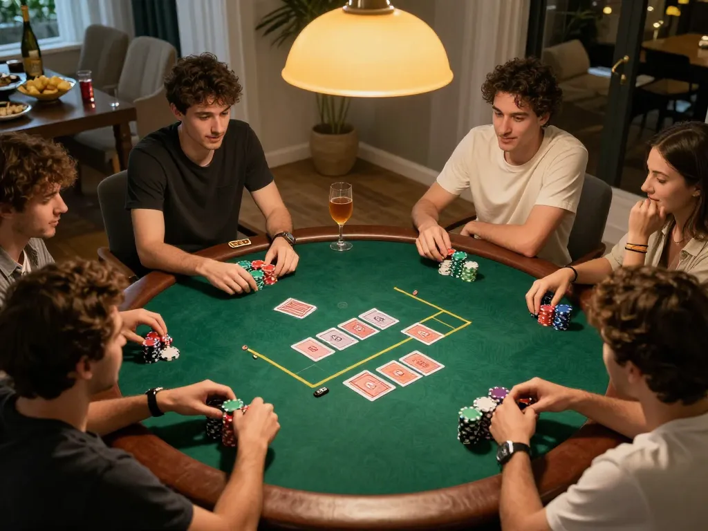Xóc đĩa game night with friends, showcasing strategic placement of colorful chips and lively interactions.