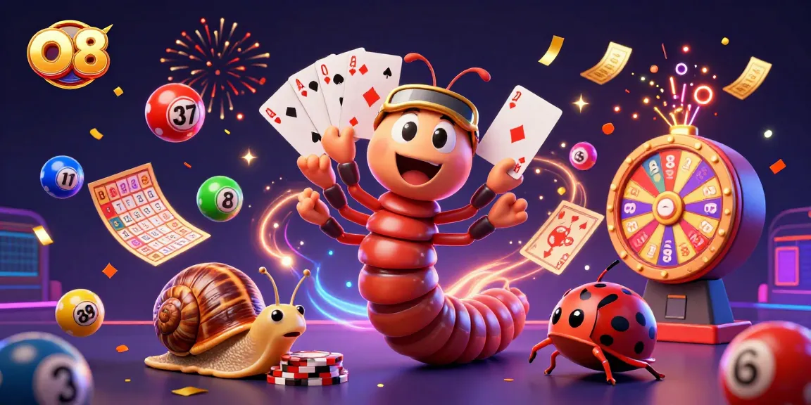 Join the excitement of O8 with colorful lottery balls and dynamic casino elements in this festive design.