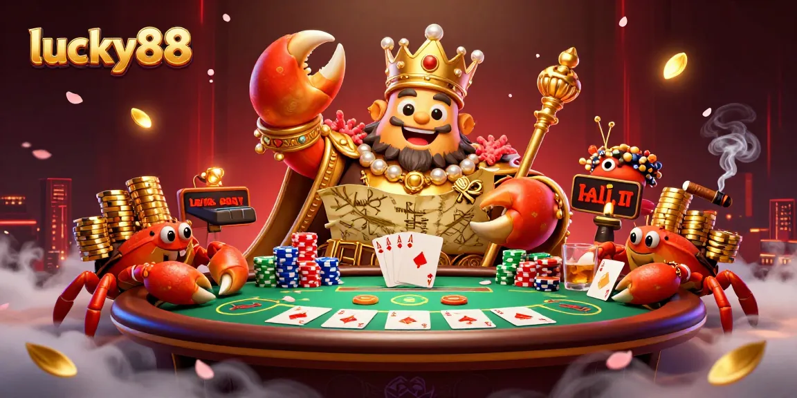 Experience the lucky88 slot adventure with a golden crab emperor in a vibrant casino scene.