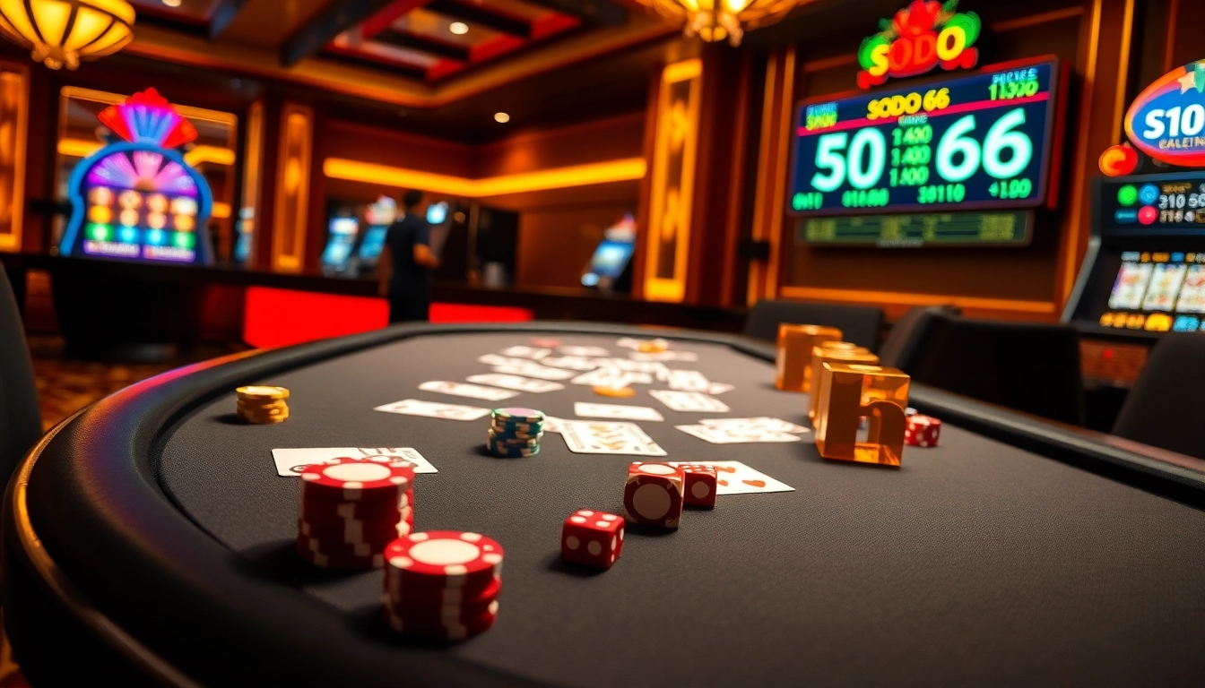 SODO66 players engaging in a high-stakes poker game at a luxurious casino.