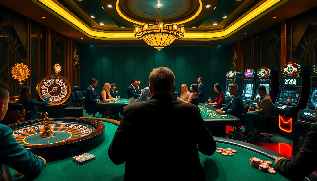 Engage with the thrilling atmosphere at Trang chủ LUCK8 casino featuring roulette wheels and poker excitement.