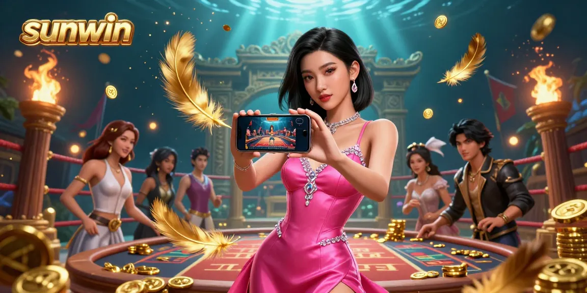 Experience winning moments with sunwin in a vibrant live dealer casino game scene featuring an Asian woman.