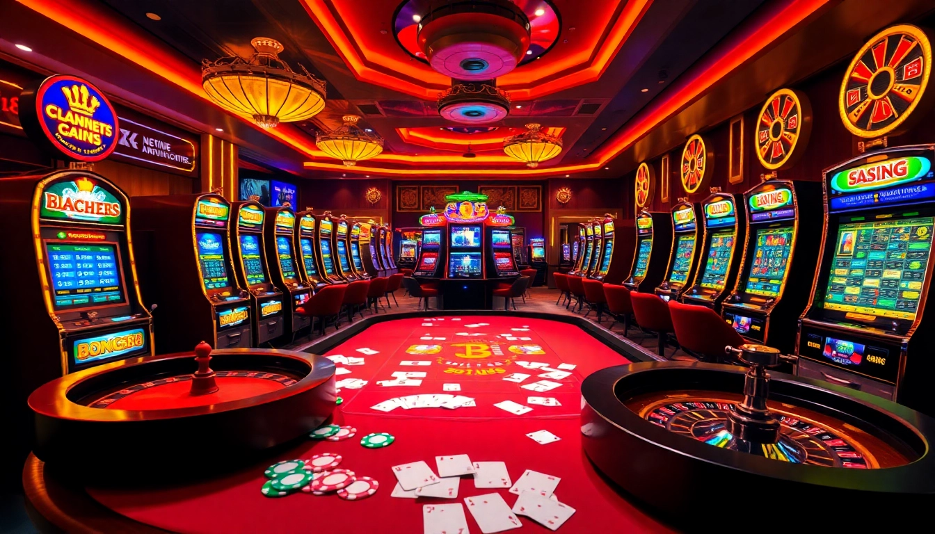 Bong88 casino scene featuring a colorful gaming table and vibrant slot machines.