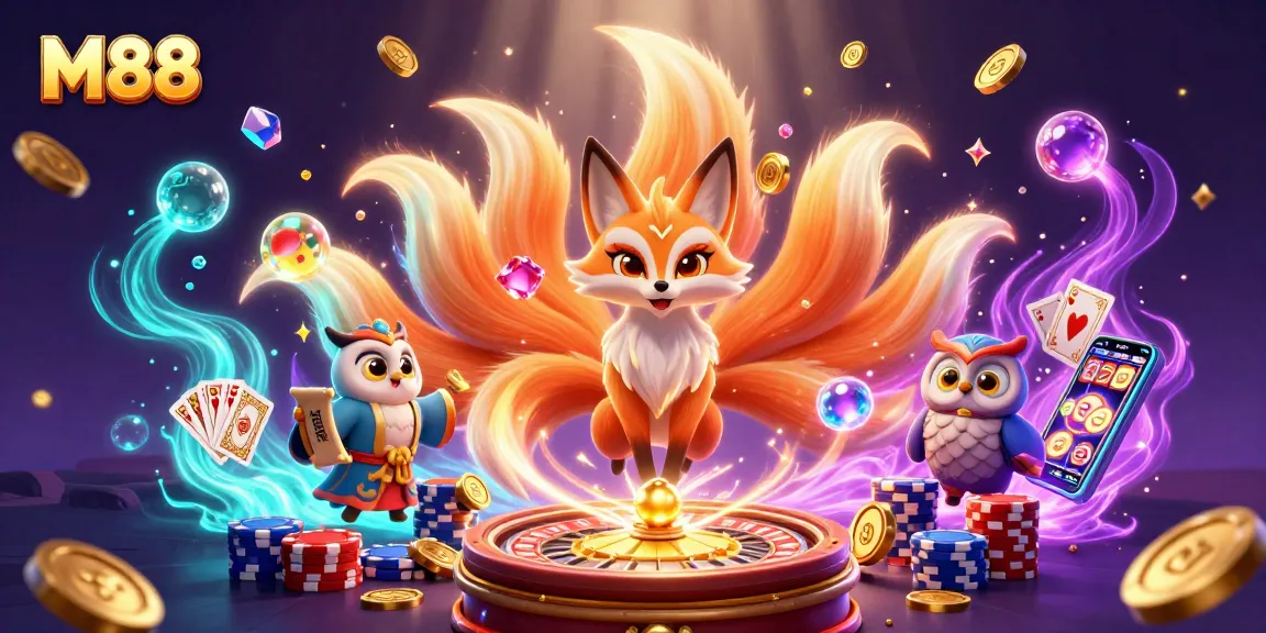 M88 illuminates a dynamic casino scene with vibrant characters and thrilling gaming elements.