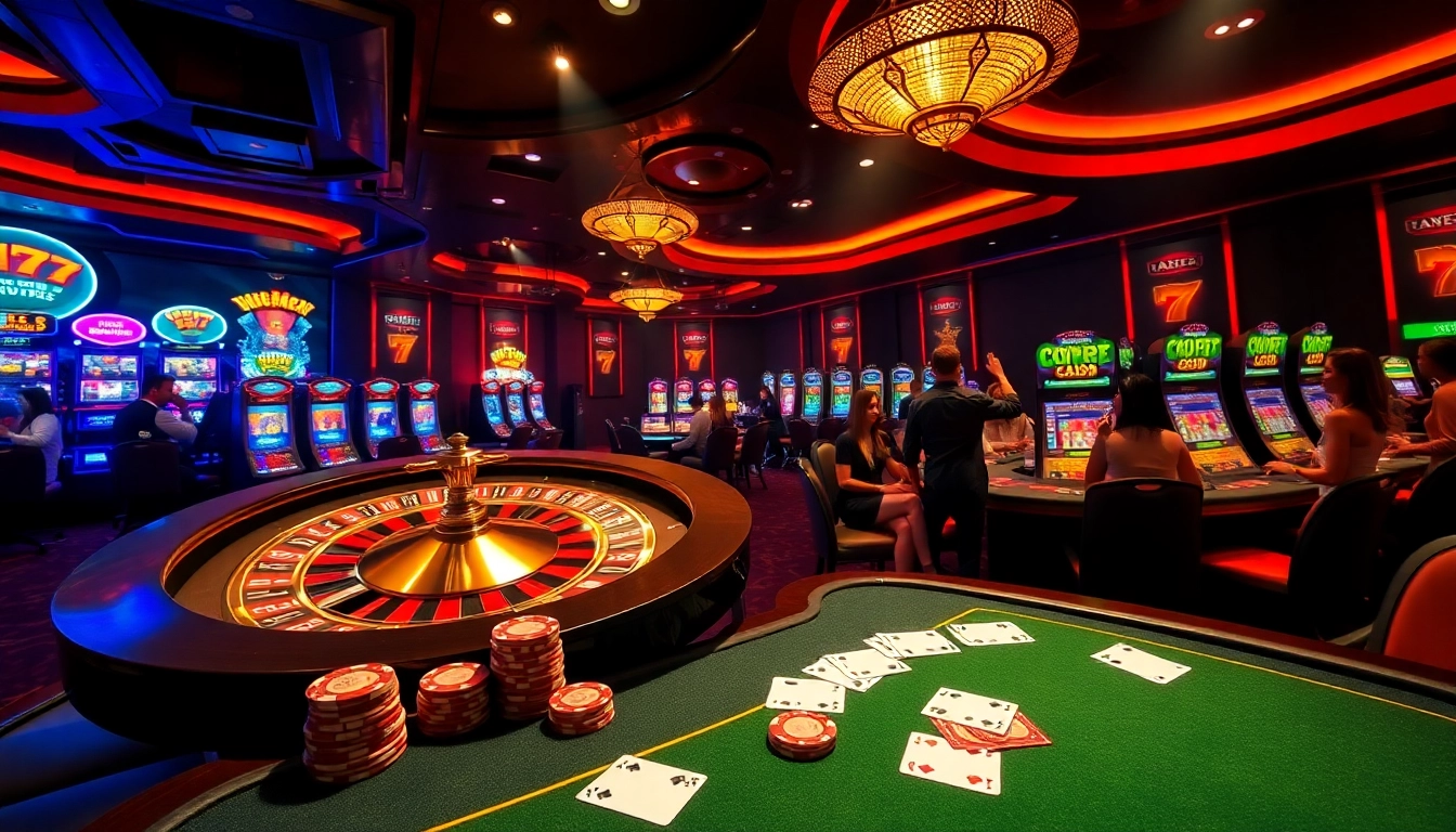 Experience exciting gameplay at Thabet77 with vibrant casino tables and thrilling gamblers in action.