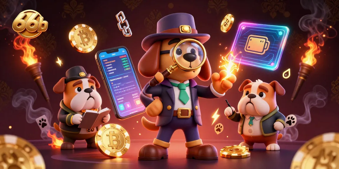 Engage with the 66b detective scene discovering golden poker chips amidst crypto elements.