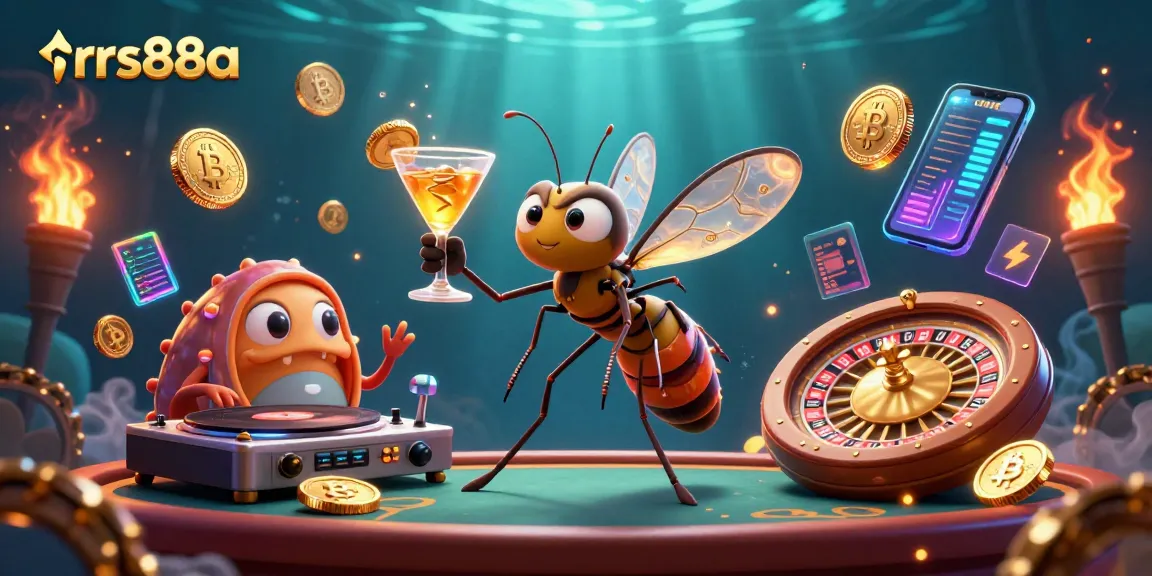 Experience the lively world of rrs88a with a 3D mosquito mascot cocktail party themed scene.