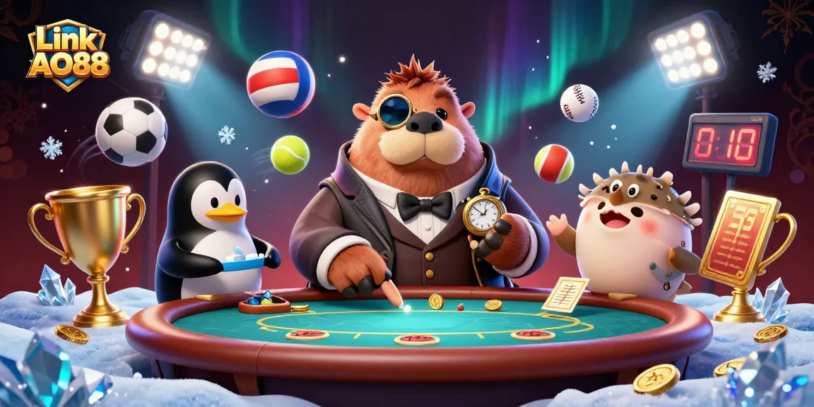 Engage with Link AO88 in a vibrant 3D underwater poker scene featuring a walrus and playful sea creatures.