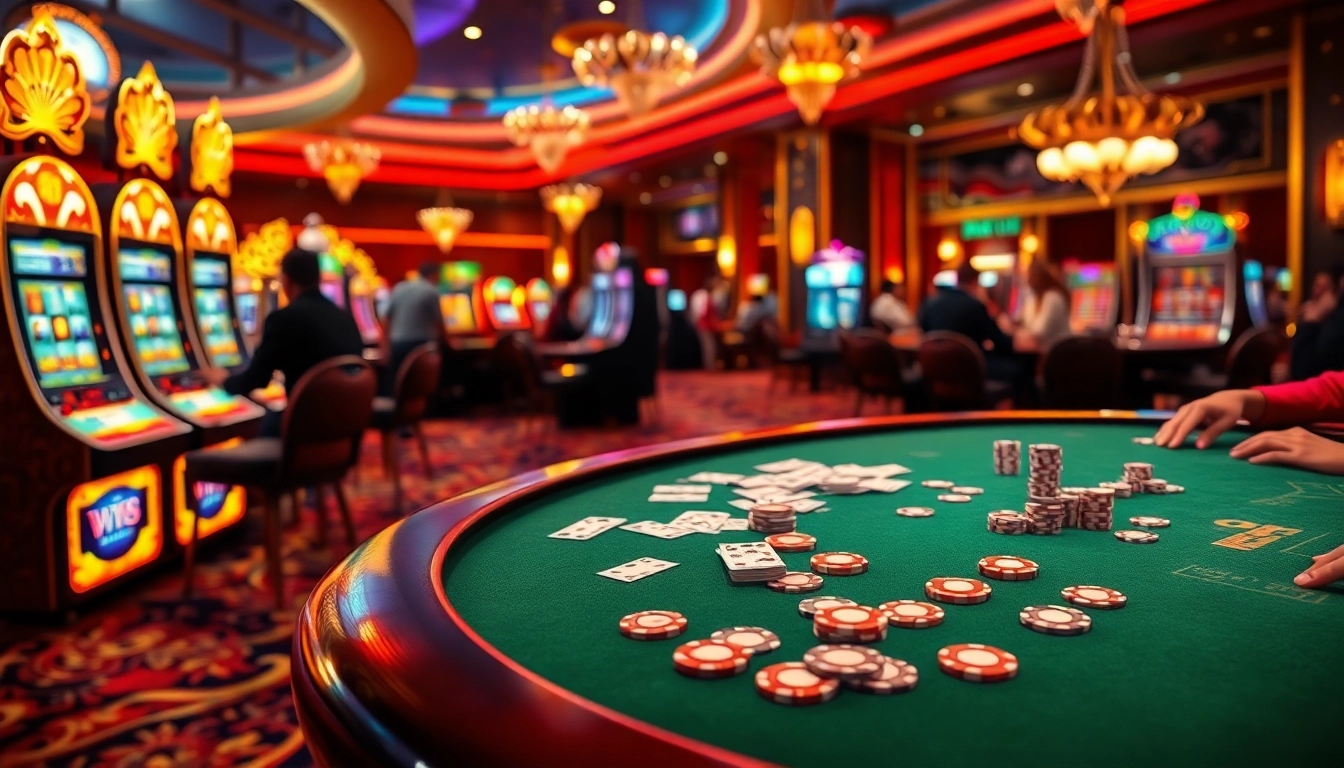 Experience the thrill of the HU88 bet with dynamic casino visuals, featuring slot machines and poker tables.