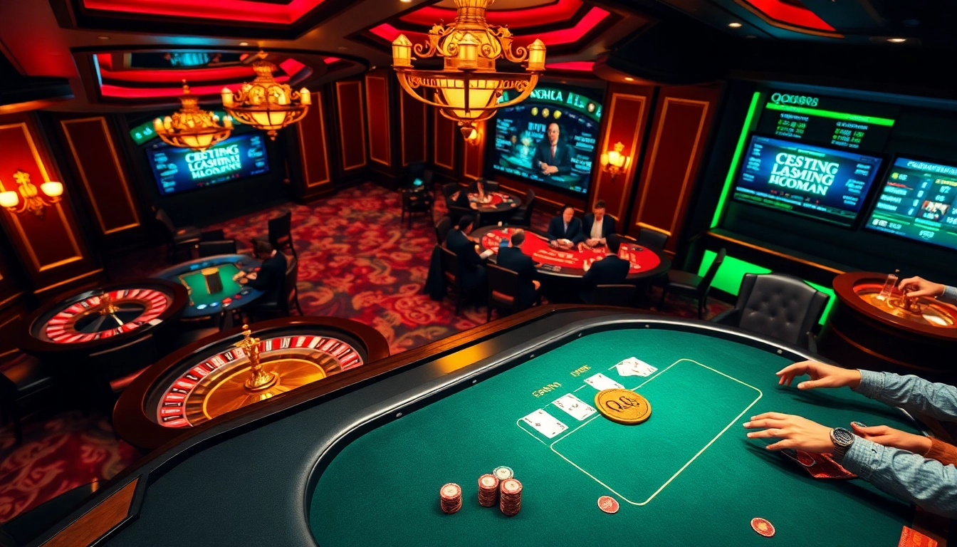 Players enjoy a thrilling poker game at QQ88's luxurious casino tables.