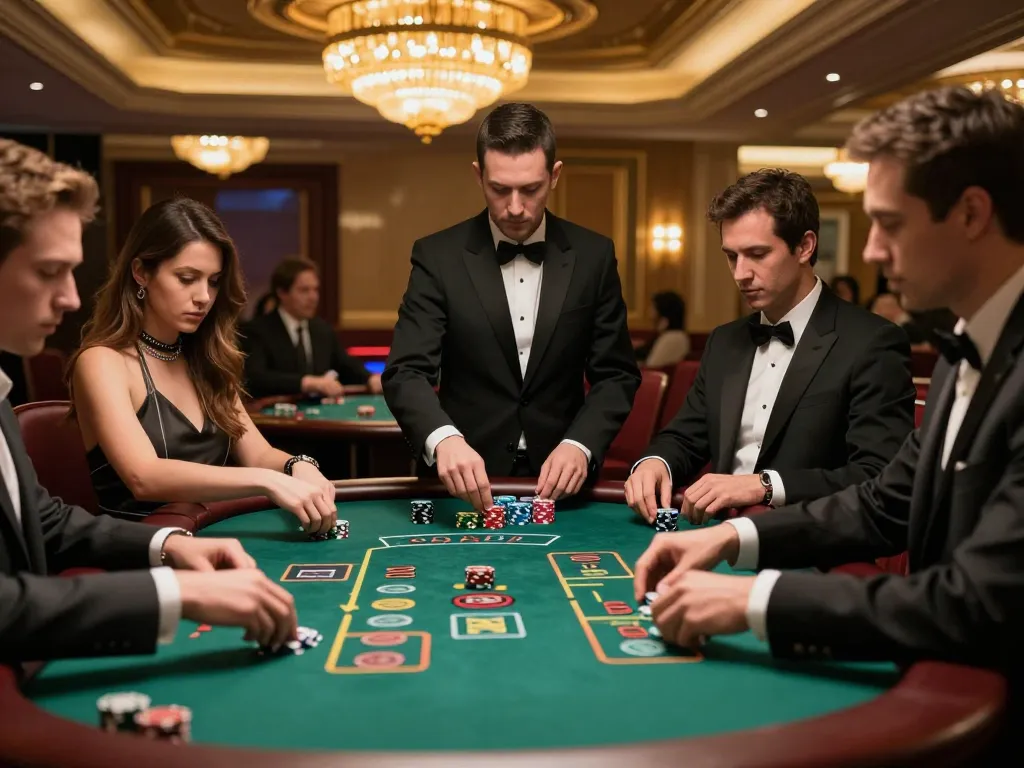 Players strategizing at a blackjack table in an upscale casino, showcasing the exciting atmosphere of gen-e gambling.