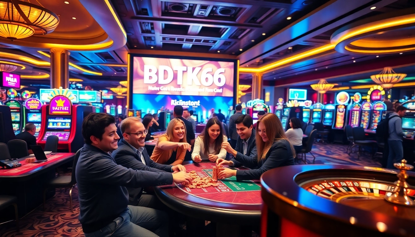 Engaging scene of players enjoying high-stakes poker at a casino, embodying the excitement of BDTK66.