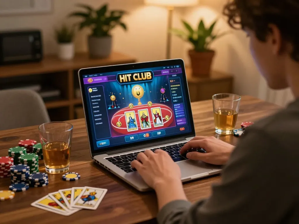 Engaging gameplay on HIT CLUB online casino interface with a player focused on laptop.