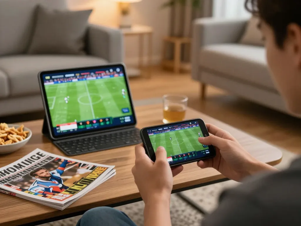 Engaged user placing bets on a trusted trang cá cược bóng đá uy tín while enjoying live sports in a cozy home.