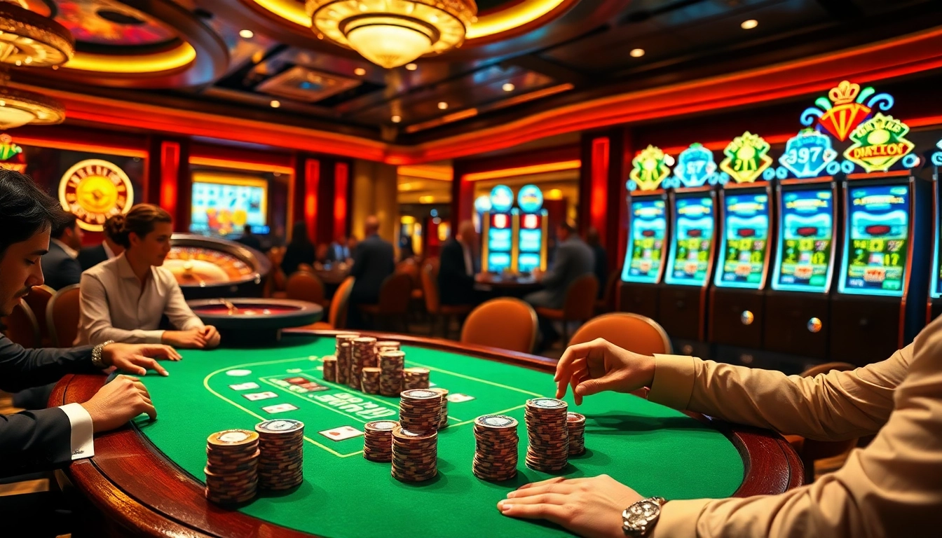 Experience the vibrant casino atmosphere at https://rr9988.net/ with players enjoying poker and roulette games.