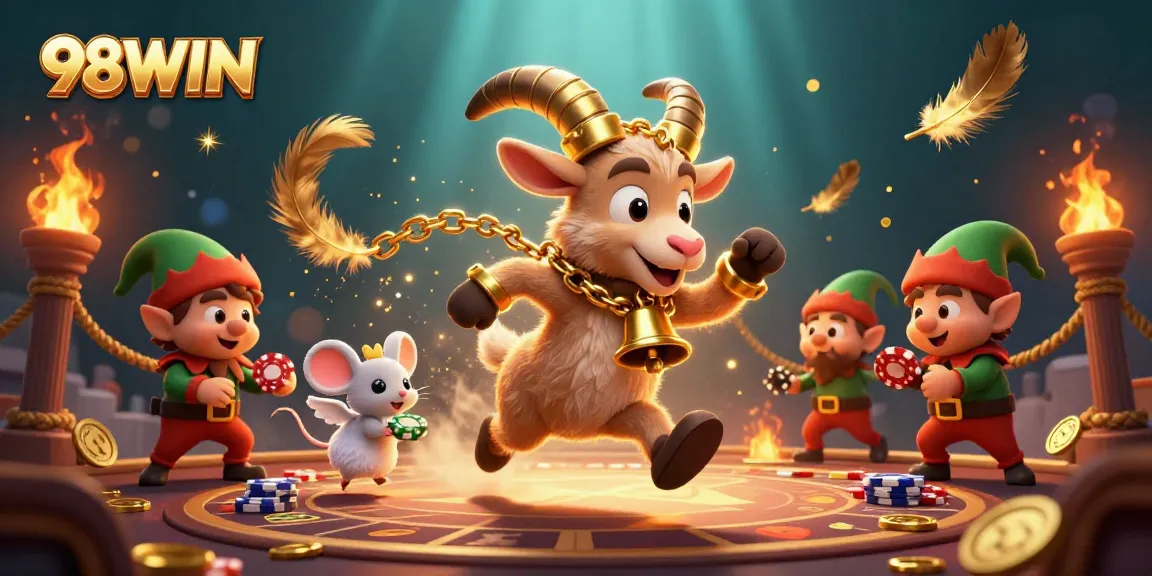 Join the excitement at 98WIN holiday-horror casino featuring a Krampus goat and playful characters.