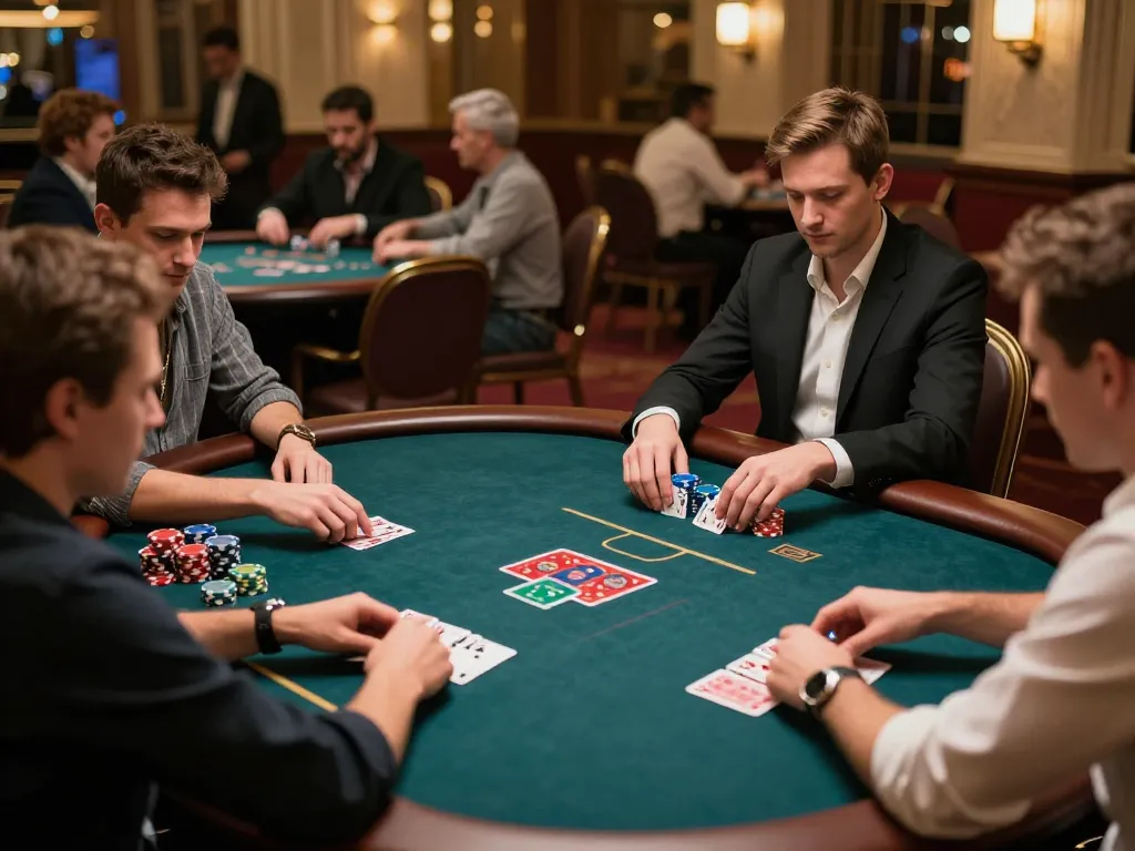 iwin players enjoy a captivating poker game in a luxurious casino setting, capturing the excitement of high-stakes play.