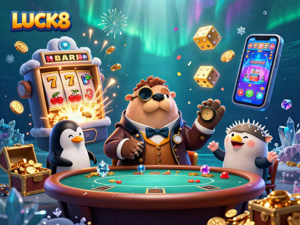 LUCK8 tham gia vào trò chơi poker thú vị với walrus hài hước và cá puffer đang bluff.