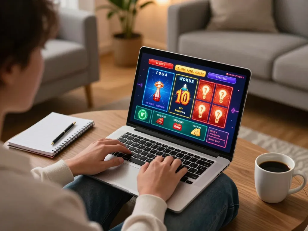 UU88 engaging in online poker strategies in a cozy home setting with vibrant game interface.