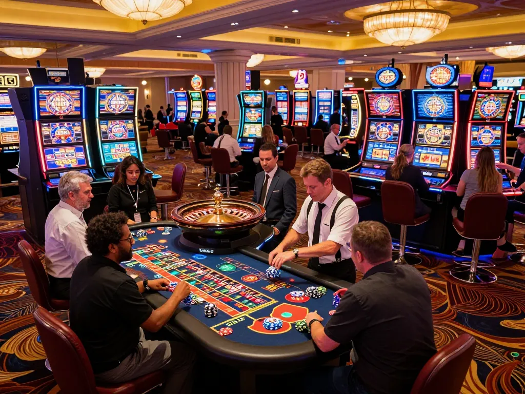 Players enjoying the thrilling experience of go99 at a lively roulette table in a Vegas casino.