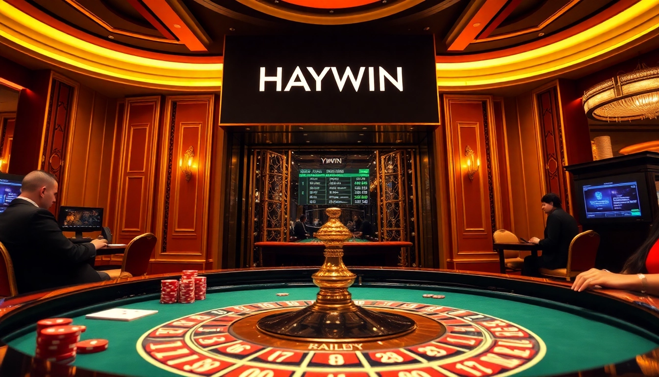Experience the thrill of gambling at HAYWIN with lively casino tables and poker chips.