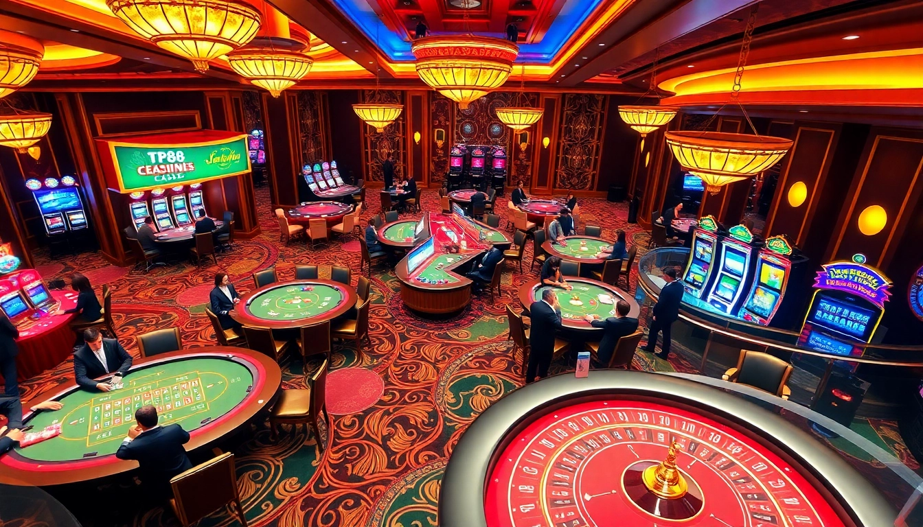 Experience the thrill of gambling at TP88 casino with vibrant tables and lively players.