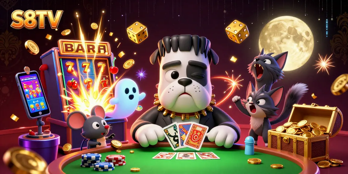Experience the thrill of betting on S8TV with captivating 3D characters at a vibrant gambling table.