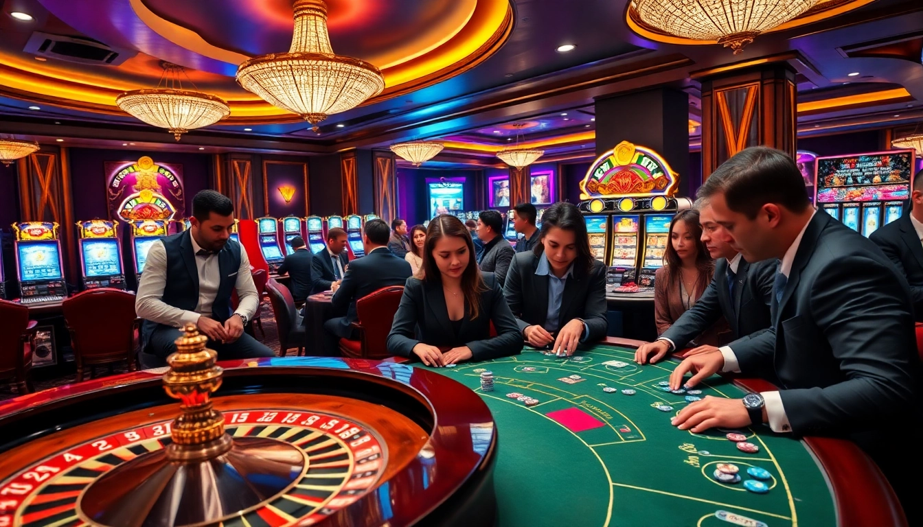Players engaging at THABET casino tables, showcasing vibrant gambling action and excitement.