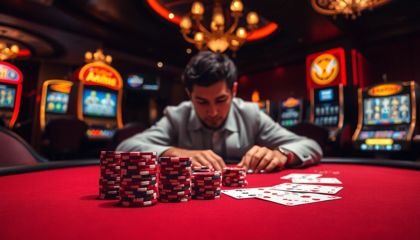 A high-stakes poker game with chips and cards, representing the hidden wiki url within an elite gambling context.