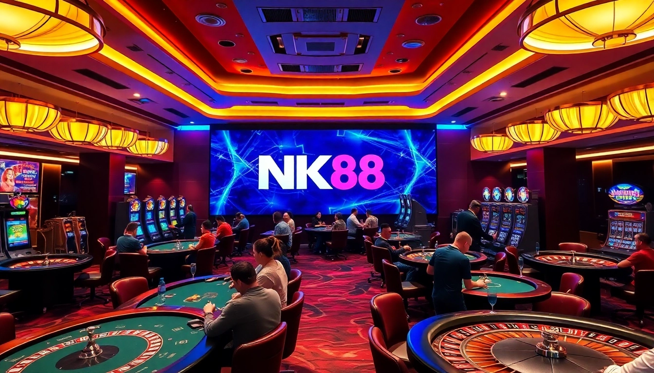Players enjoying a thrilling game at NK88's vibrant casino tables.