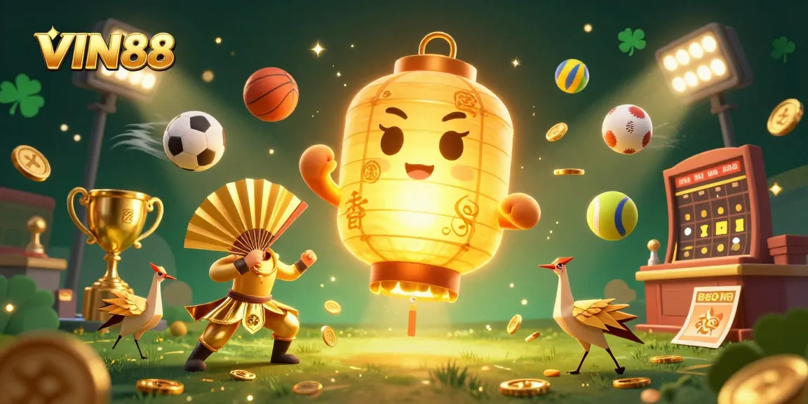 VIN88 engages players with an energetic scene filled with sports elements, capturing excitement and action.