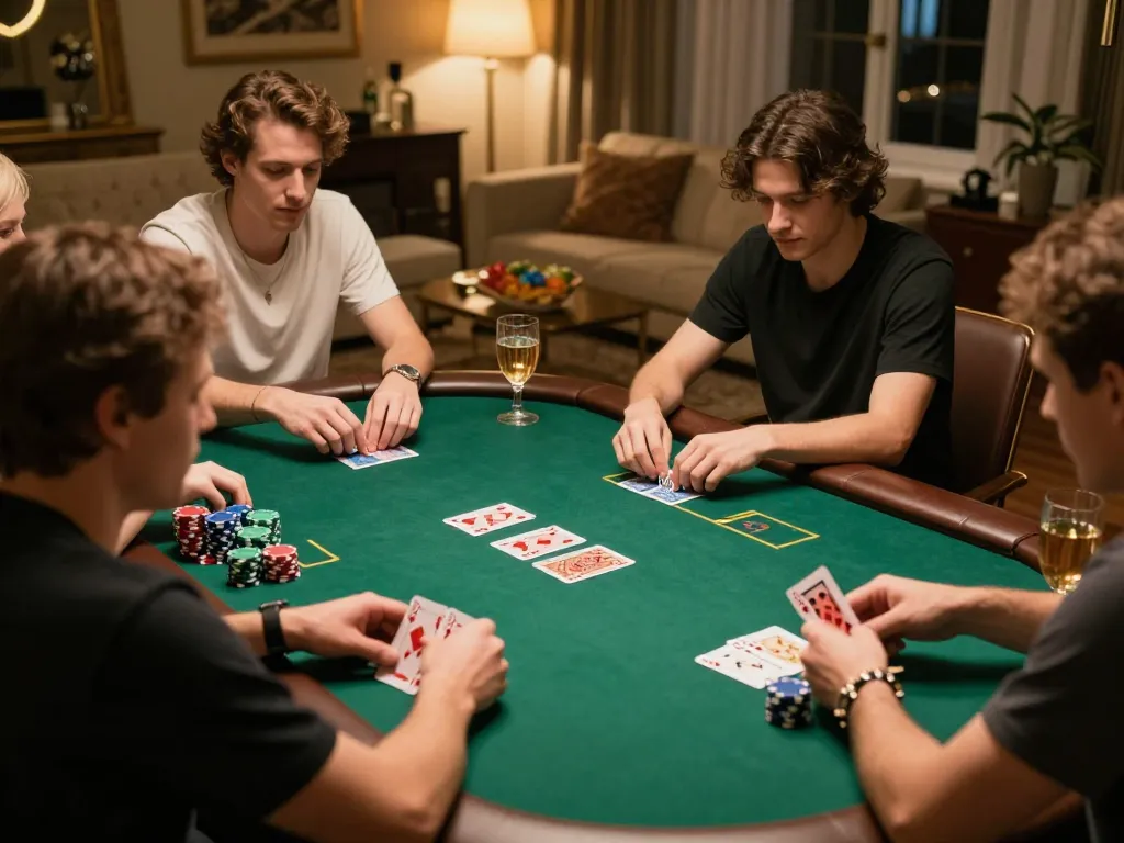 Players enjoying a friendly poker game at home, showcasing the strategic excitement of GG88 gaming.