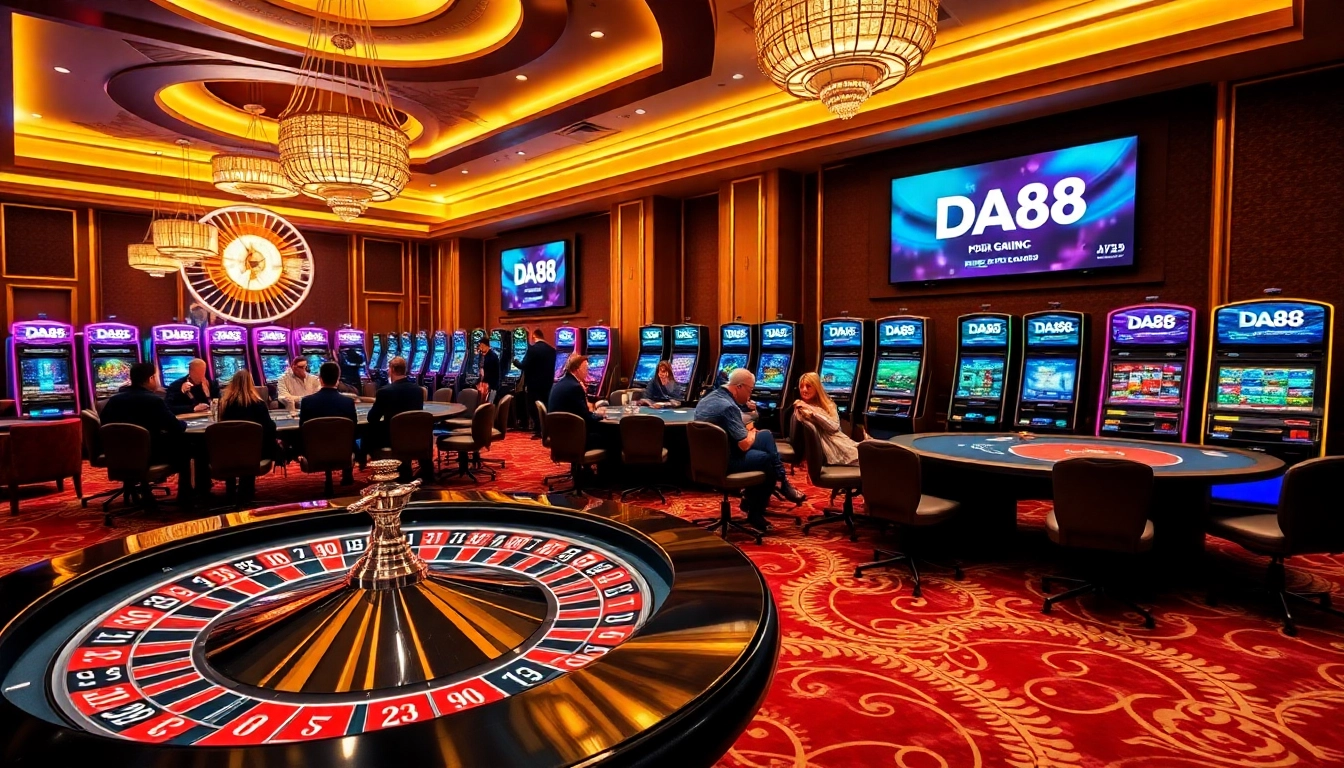 Players winning at DA88-themed casino games with vibrant tables and lively atmosphere.