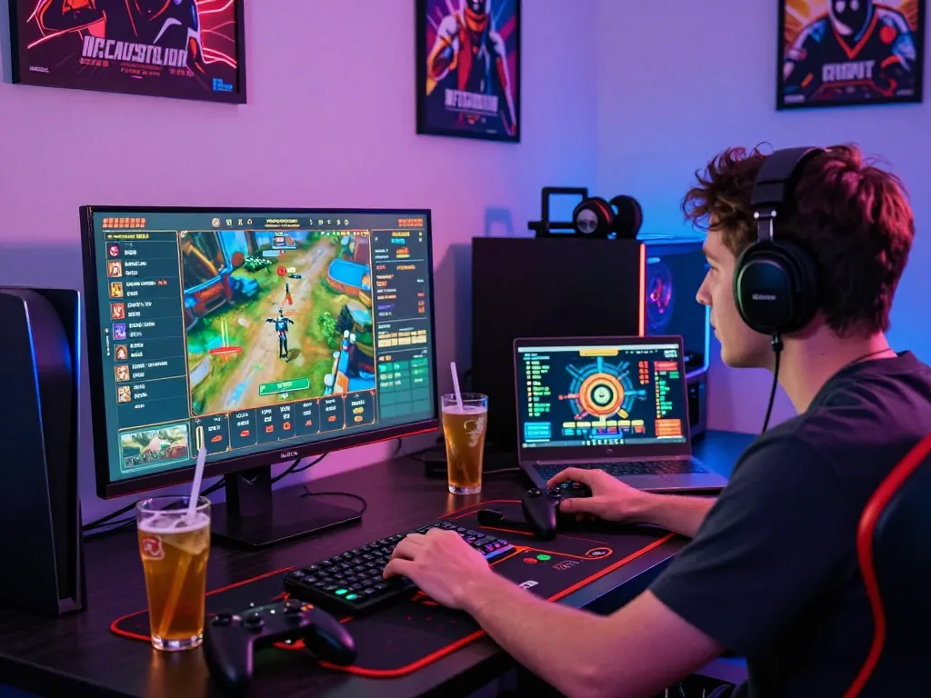 Engaging gaming scene at https://topbet8x.com/ with immersive betting experience, colorful peripherals, and vibrant lighting.