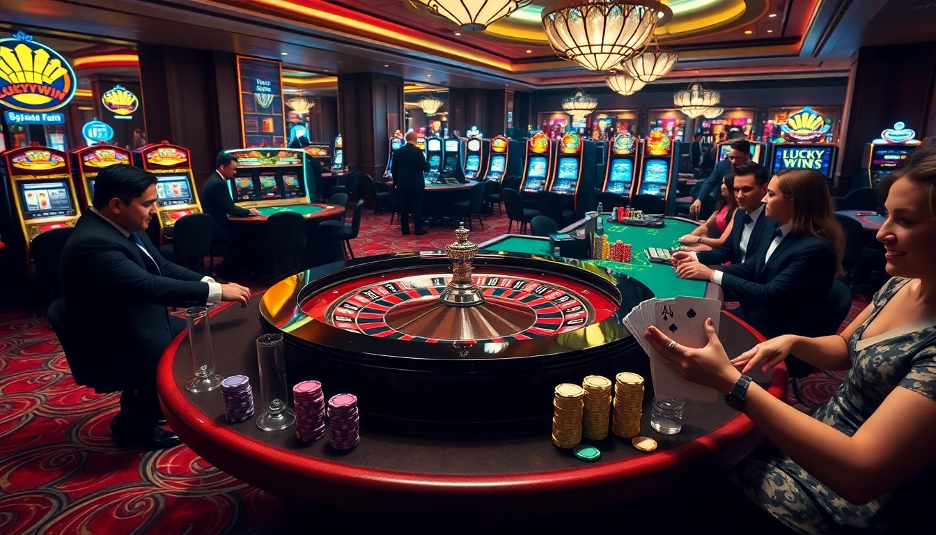 Experience thrilling gameplay at LuckyWin as players enjoy high-stakes roulette in a luxurious casino atmosphere.