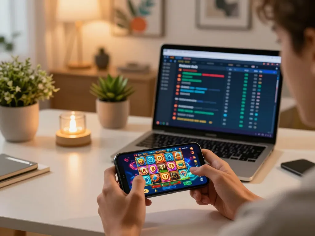Engaging in nổ hũ gameplay on mobile device, showcasing vibrant graphics and strategic elements.