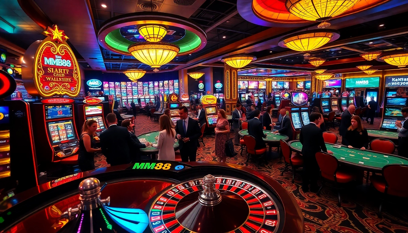 Players engaging in thrilling games at MM88 casino, showcasing excitement and luxury.
