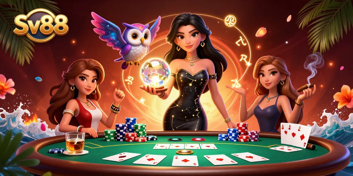 Engage in thrilling poker action at Sv88, as the captivating scene illustrates luminous features and vibrant gameplay.