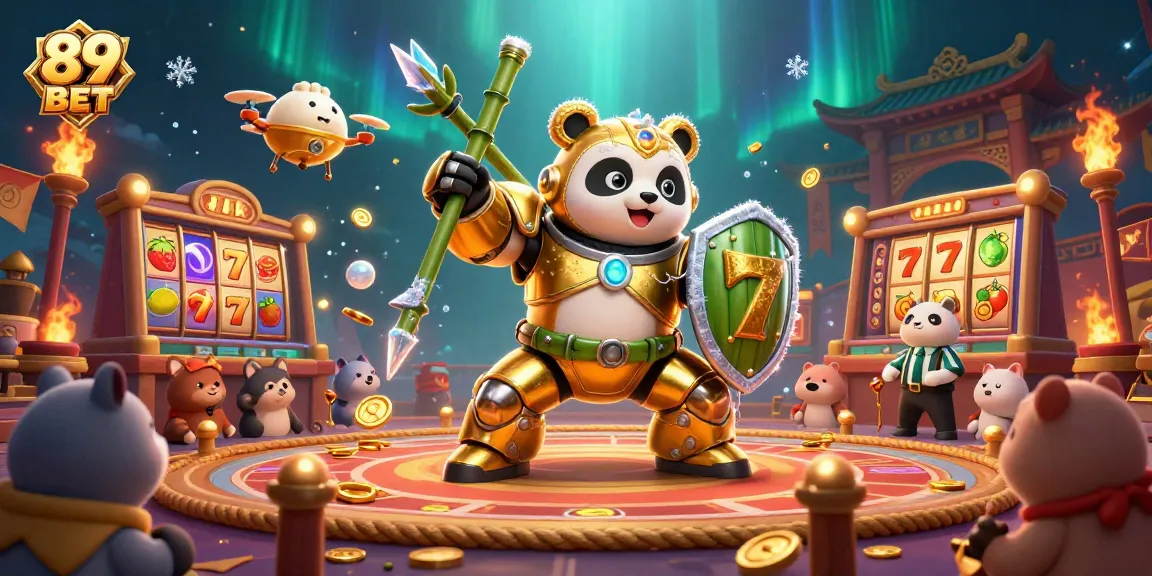 Experience thrill with 89 BET as a golden panda battles in a vibrant casino arena.