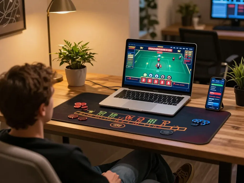 A player engaged in a live dealer blackjack game on a laptop, highlighting the hit-club gaming experience.