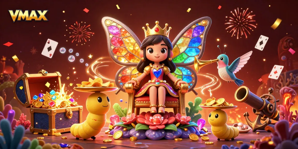 Experience the excitement of VMAX casino games with vibrant characters and dynamic elements in this captivating illustration.