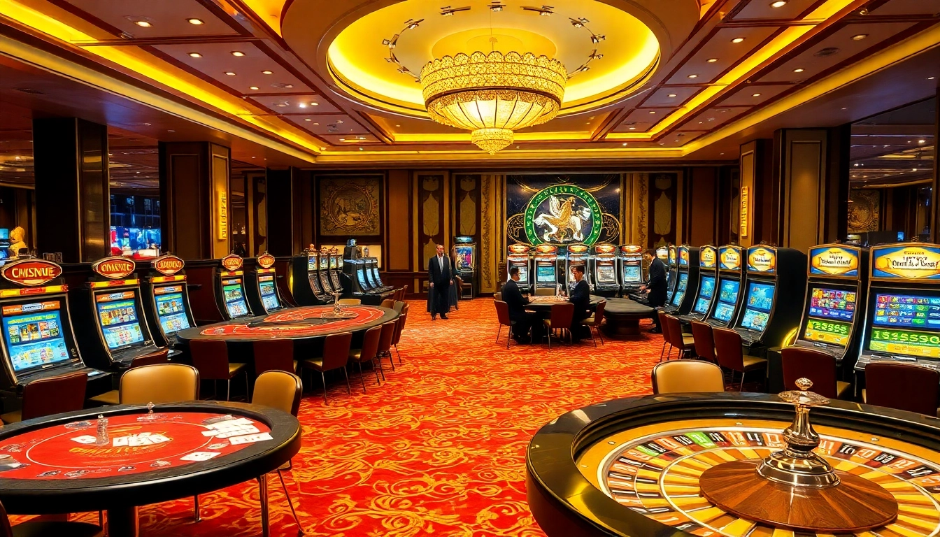 Experience the thrill of gambling at thabet chính thức, featuring luxurious casino tables and vibrant slot machines.