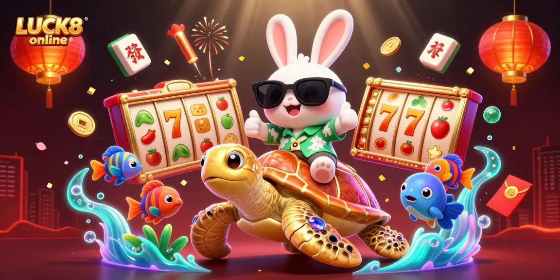 Spin jackpots and win big with LUCK8 online's colorful casino illustration.