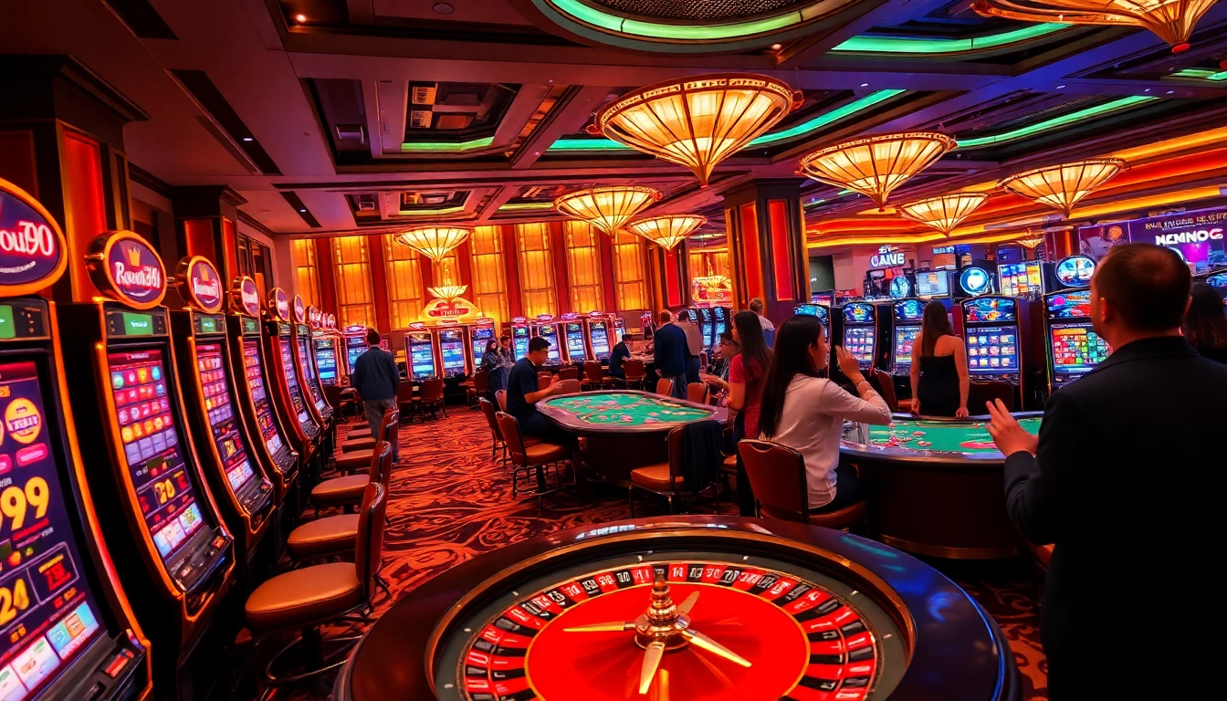 Players enjoying diverse games at nohu90 casino, immersed in excitement and luxury.