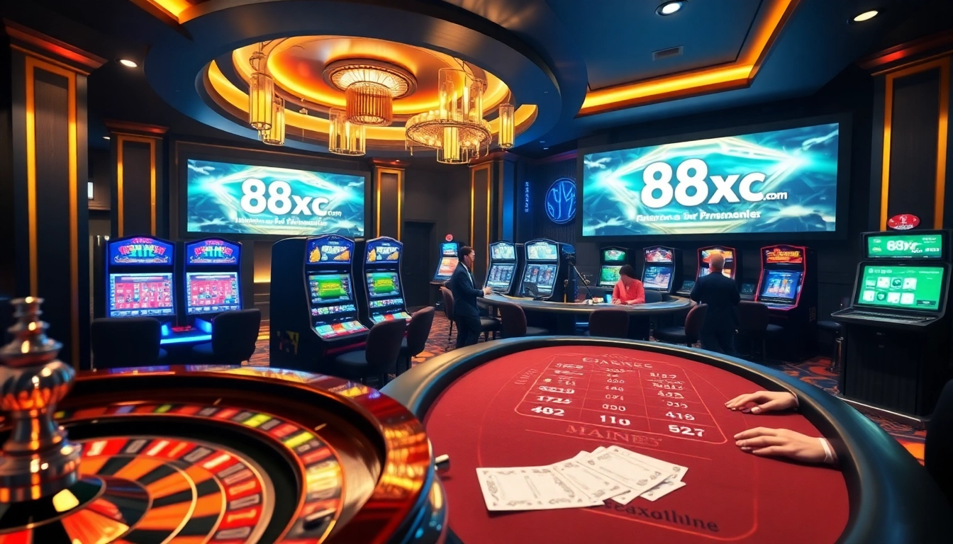 A vibrant online casino atmosphere showcasing games and excitement at 88xx.co.com.