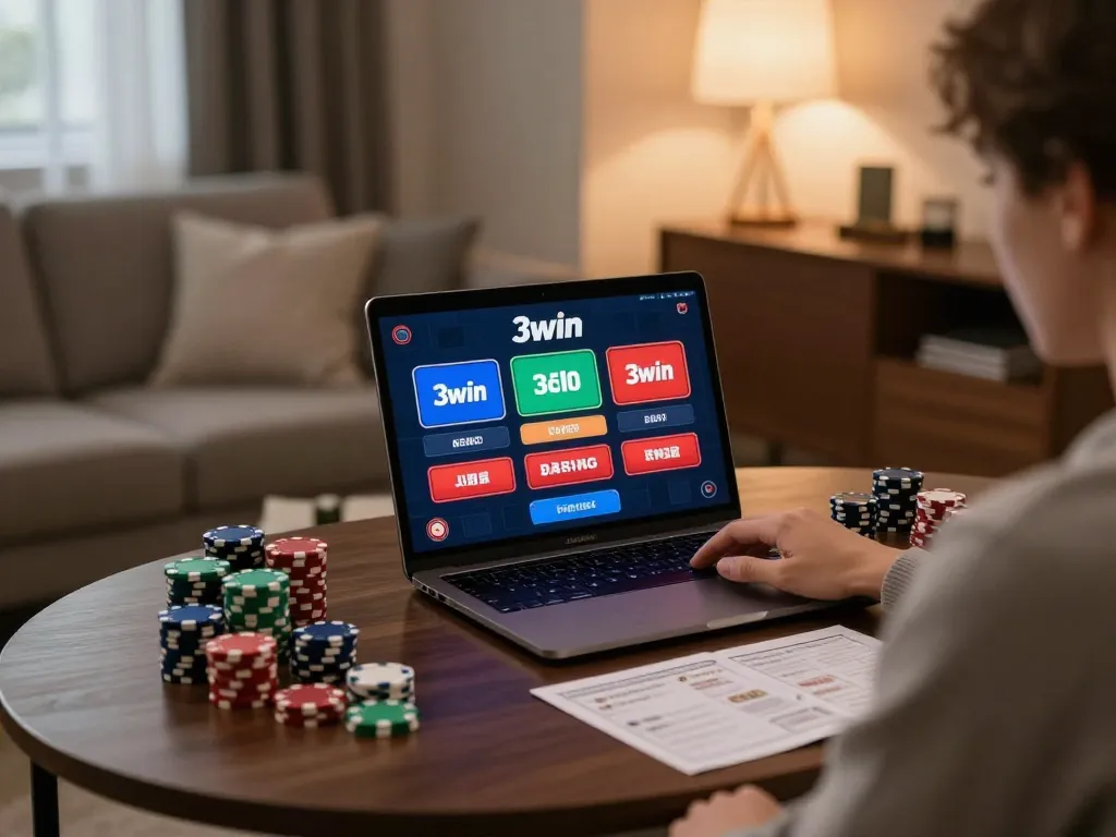 Engaging with the 3win casino platform during an evening poker session at home