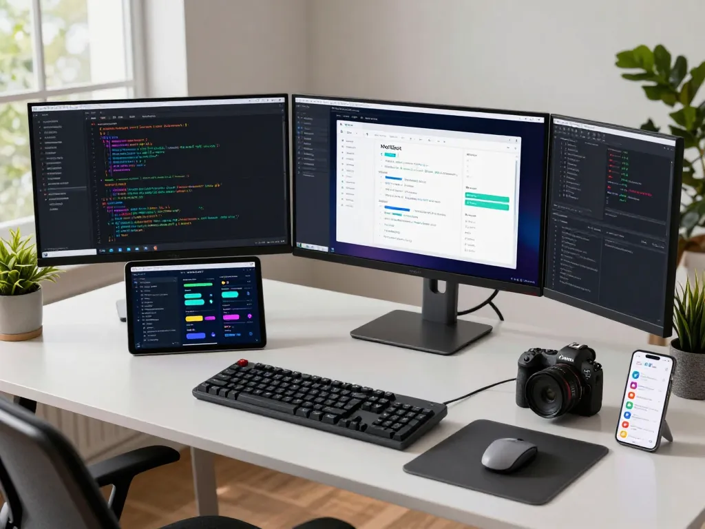 Moltbot personal AI assistant managing tasks in a modern workspace with vibrant coding and automation dashboards, highlighting tech efficiency.