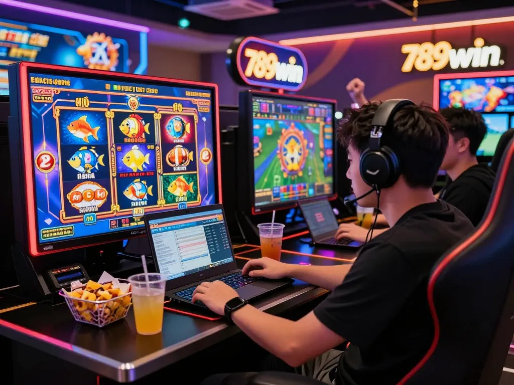 Player engaging in vibrant 789win online gambling experience on a colorful slot game interface.