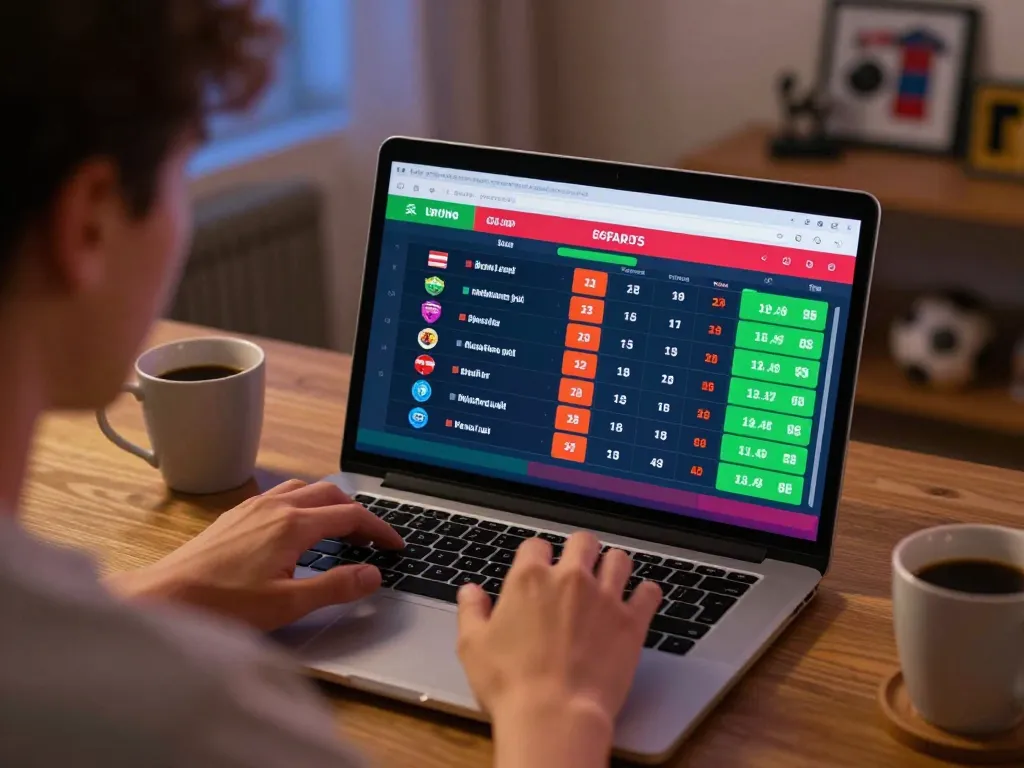 Engaged bettor reviewing odds on xi88 online sports betting platform in cozy home setting.